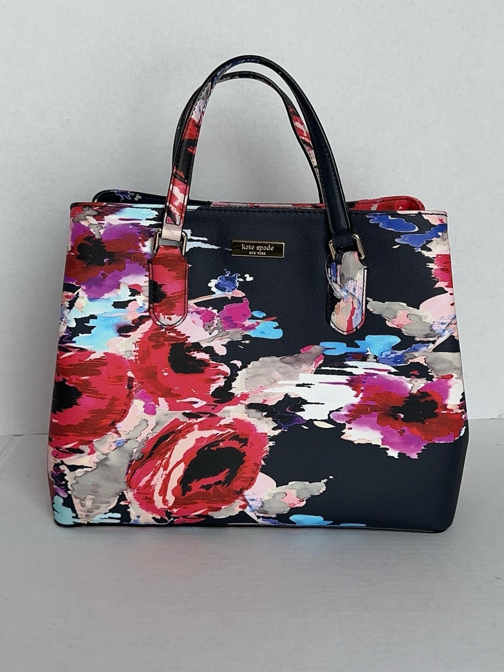 Leather Satchel Crossbody Handbag Snap Closure Jacquard Lining nwot